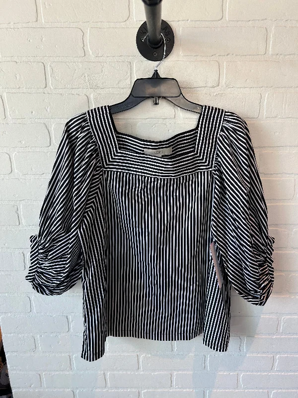 Top 3/4 Sleeve By Loft In Black & White, Size: S Trendy Men's Oversized