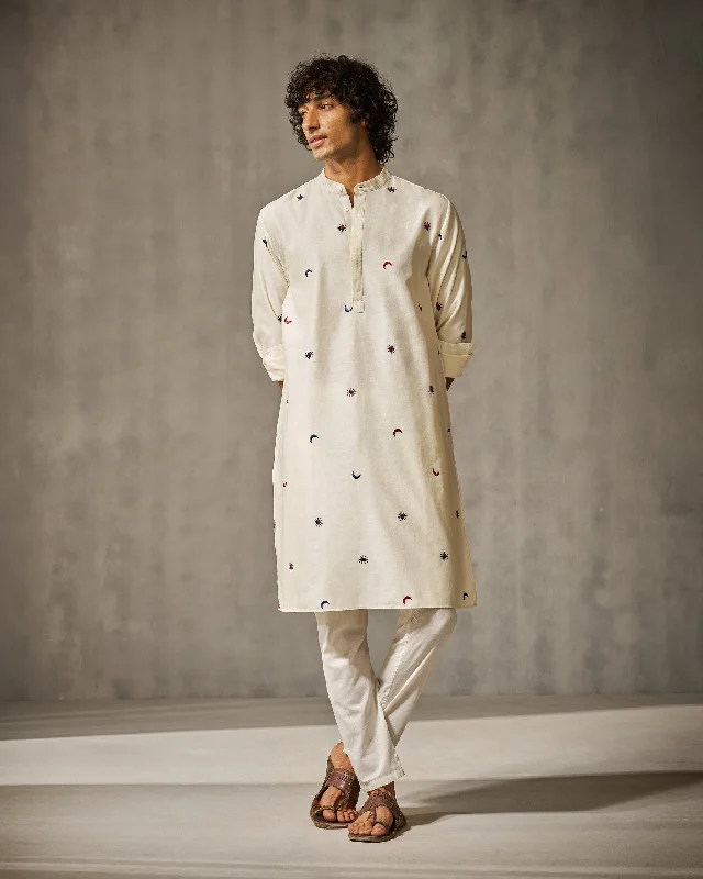 Neckband Kurta - Ivory Embroidery Sharp Men's Italian