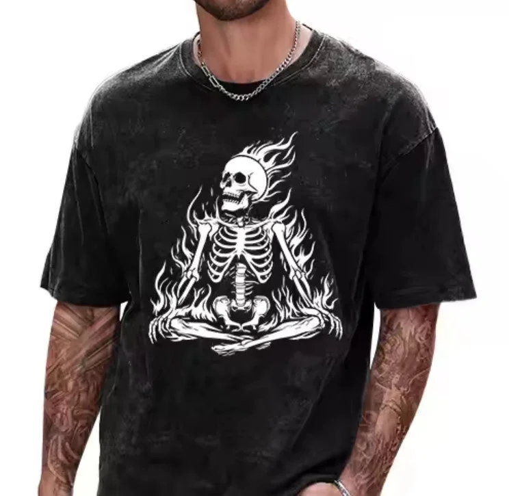 Flaming Skeleton Shirt Traditional Men's Wool