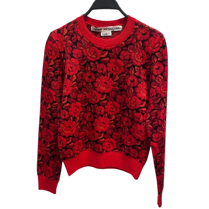 COMME des GARCONS/Sweater/S/Floral Pattern/Wool/RED/cdg roses sweater Cozy Men's Sherpa