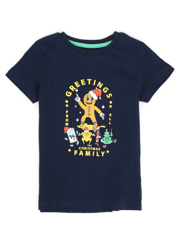 Kids Boy's Graphic Printed Christmas T-Shirt,Navy Edgy Men's Punk