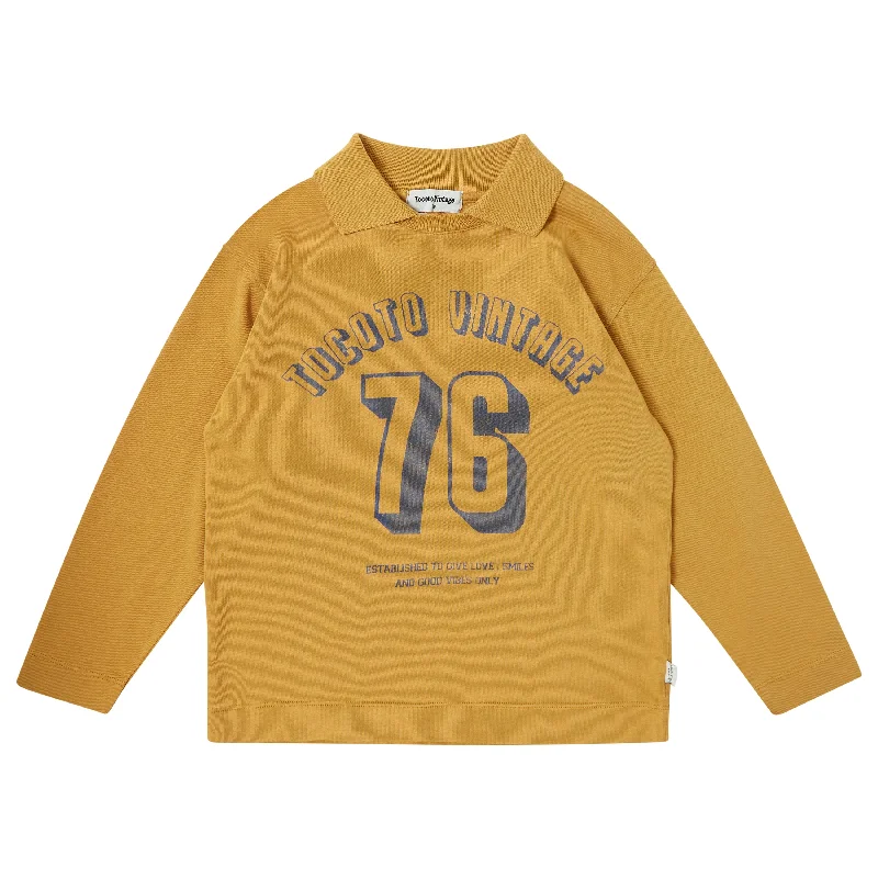 TOCOTO VINTAGE MUSTARD LOGO POLO TSHIRT [FINAL SALE] Sporty Men's Athleisure 