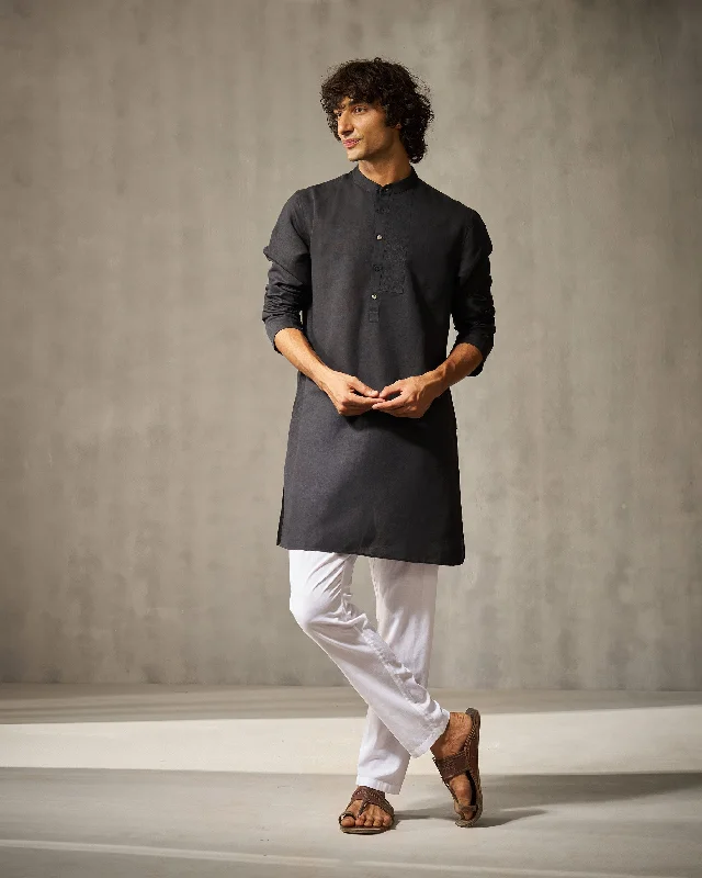 Crescent Kurta - Black Polished Men's Satin