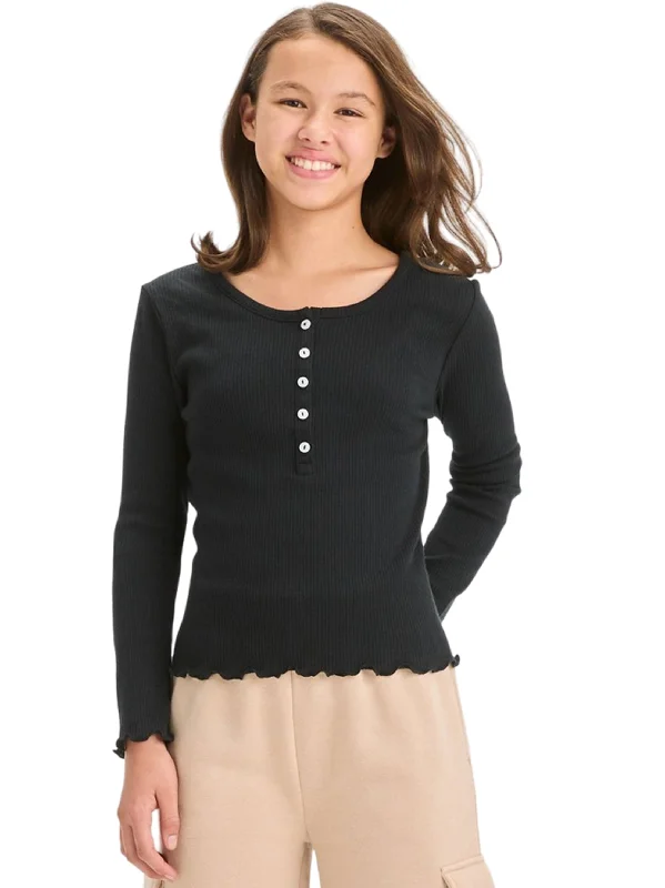 Kids Girl's Ribbed Top,Black Monochromatic All