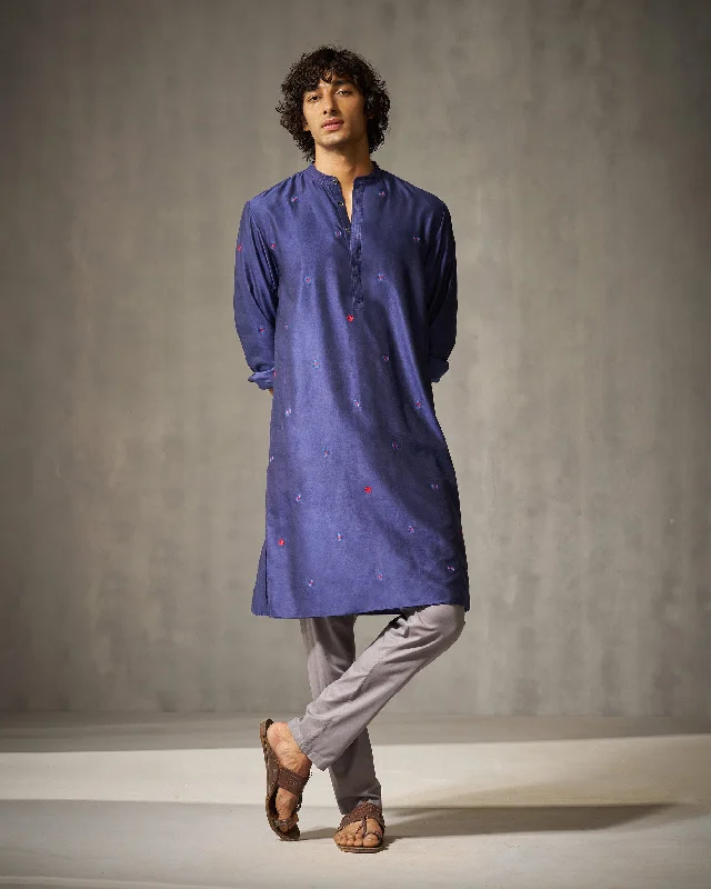 Neckband Kurta - Navy Embroidery Trendy Men's Bucket