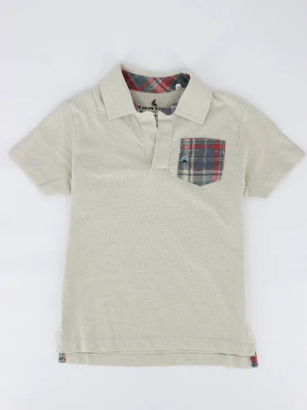 Kids Boy Side Pocket Polo Shirt,Beige Elegant Men's Cashmere