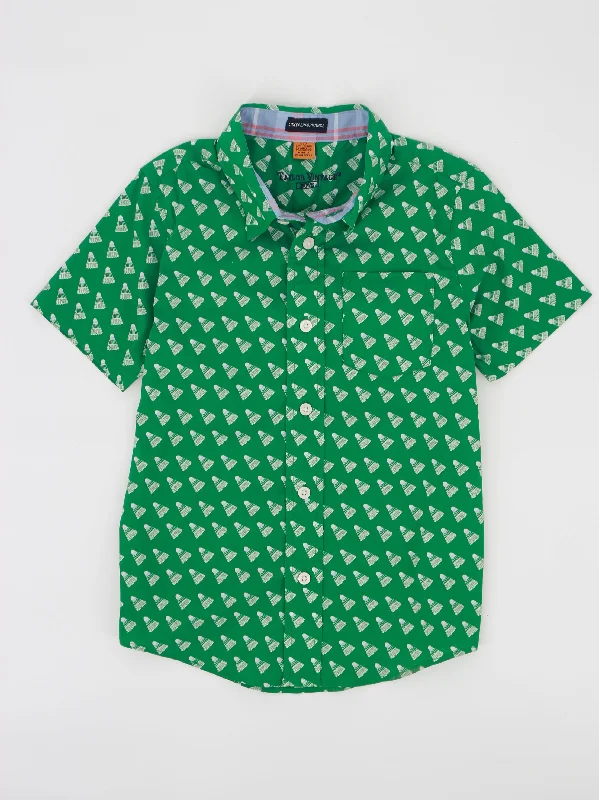 Kids Boy Badminton Printed Side Pocket Shirt,Green Polished Men's Silk