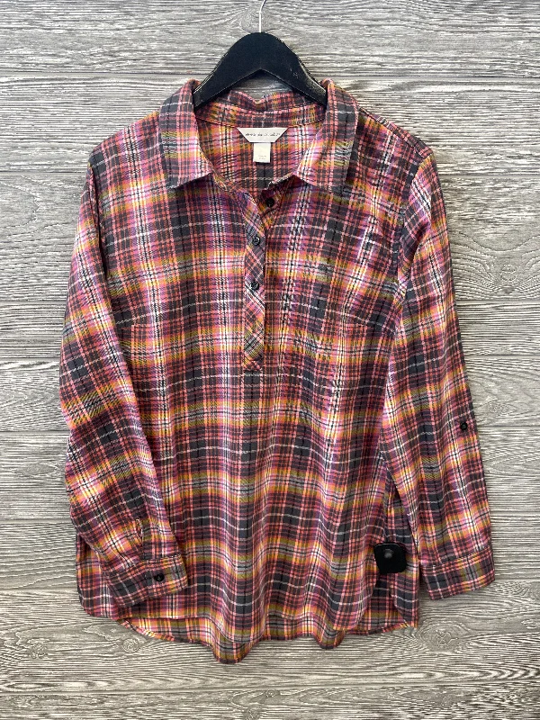 Top Long Sleeve By Christopher And Banks In Plaid Pattern, Size: L Dynamic Men's Moto