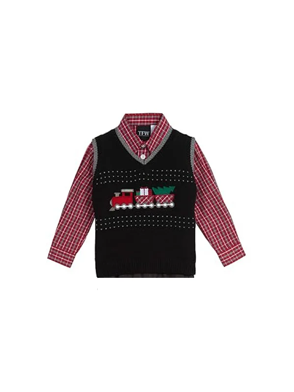 Kids Boy's 2 Pcs Graphic Embroidered Sweater & Shirt Set,Black/Red Bold Men's Statement