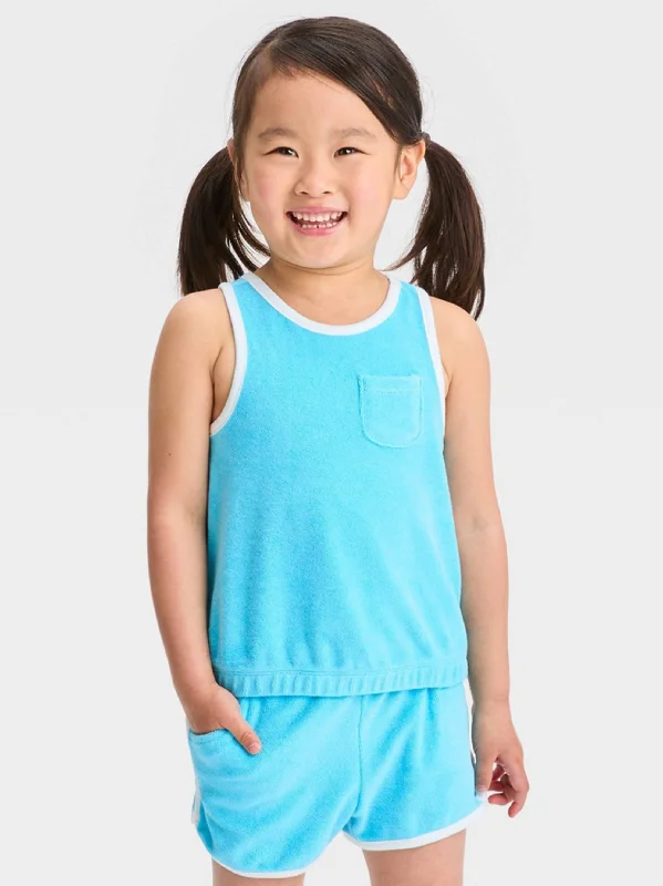 Kid's Girl Pocket Side Tank Top,Light Blue Classic Men's Pin