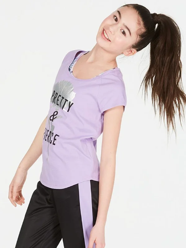 Kids Girl Graphic Layered Look Sport Bra T-Shirt,Purple Sporty Men's Tennis