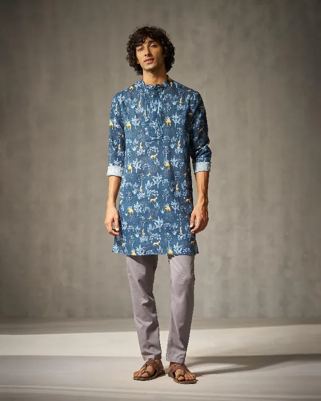 Front Pleat Kurta - Navy Print Confident Men's Power