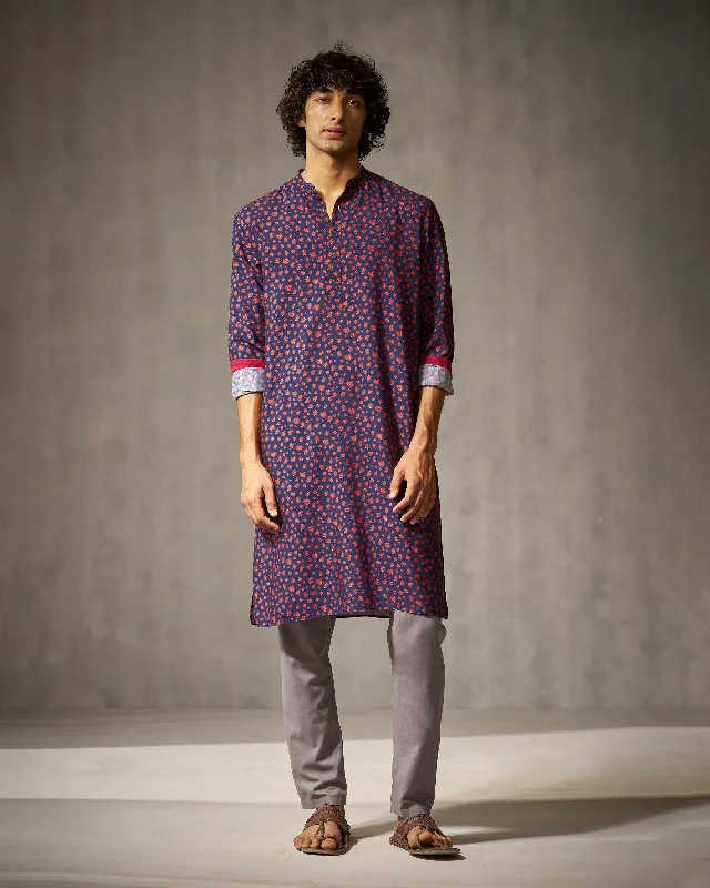 Bageecha Kurta - Red & Blue Print Tailored