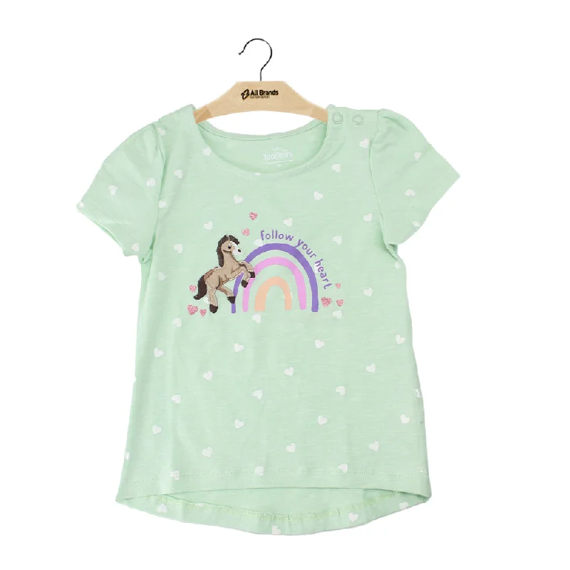 Kids Girl Printed T-Shirt,Light Pistache Streetwear Style