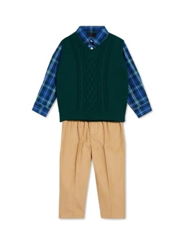 Kids Boy's 3 Pcs Plaid Top & Bottom With Vest Set,Multi Bold Men's Animal