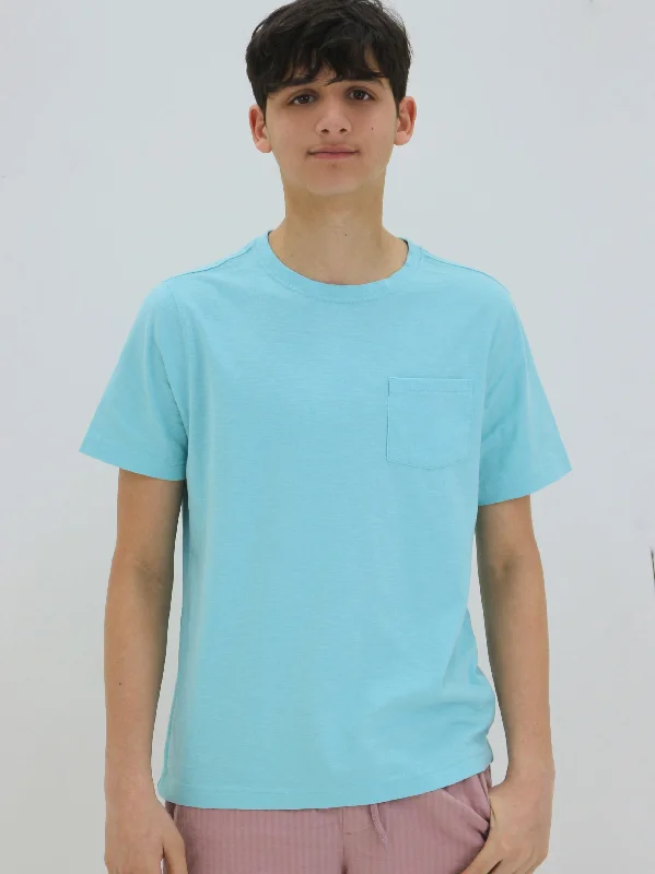 Kids Boys Side Pocket T-Shirt,Light Blue Sporty Men's Athleisure 