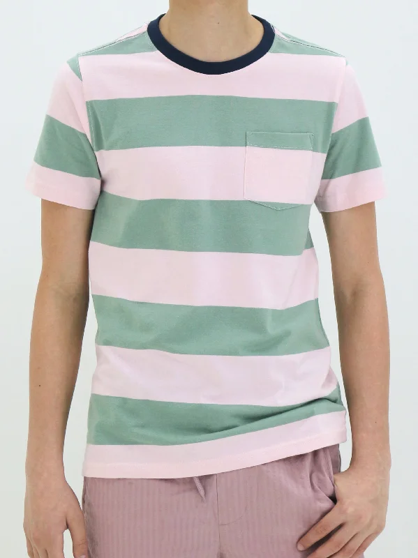 Kids Boy Striped Side Pocket T-Shirt,Green/Light Pink Tough Men's Tactical