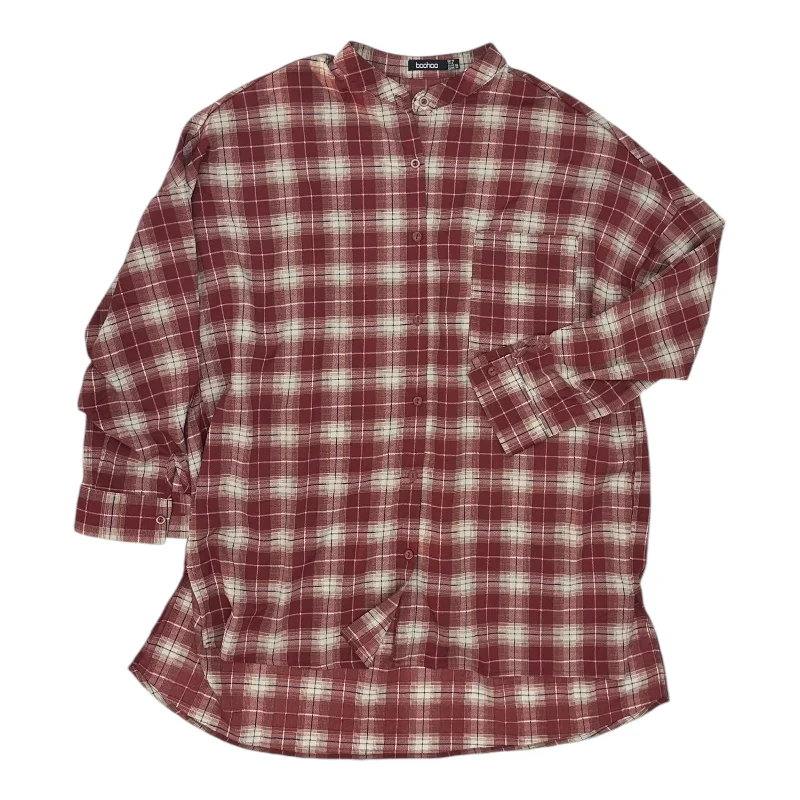 Top 3/4 Sleeve By Boohoo Boutique In Plaid Pattern, Size:S Polished Men's Silk