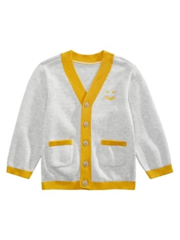 Kids Boy's Graphic Embroidered Cardigan,Grey/Yellow Masculine Men's Thick