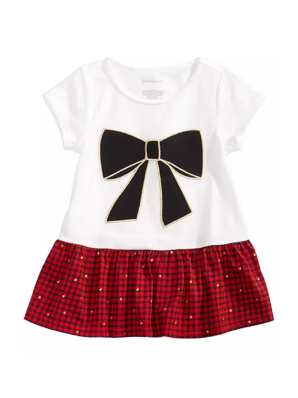 Kids Girl's Graphic Embroidered Peplum Top,White/Red Streetwear Style